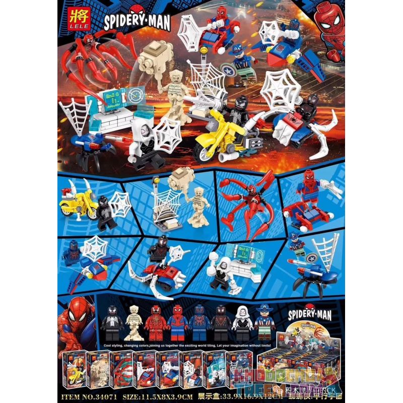LELE 34071 non Lego VŨ TRỤ SONG MINIFIGURE 8 LOẠI bộ đồ chơi xếp lắp ráp ghép mô hình Super Heroes SPIDER-MAN Siêu Nhân Anh Hùng
