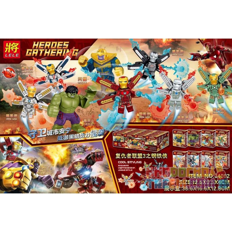 LELE 34082 non Lego AVENGERS 3 NGƯỜI SẮT 8 NHÂN VẬT NHỎ bộ đồ chơi xếp lắp ráp ghép mô hình Super Heroes HEROES GATHERING Siêu Nhân Anh Hùng