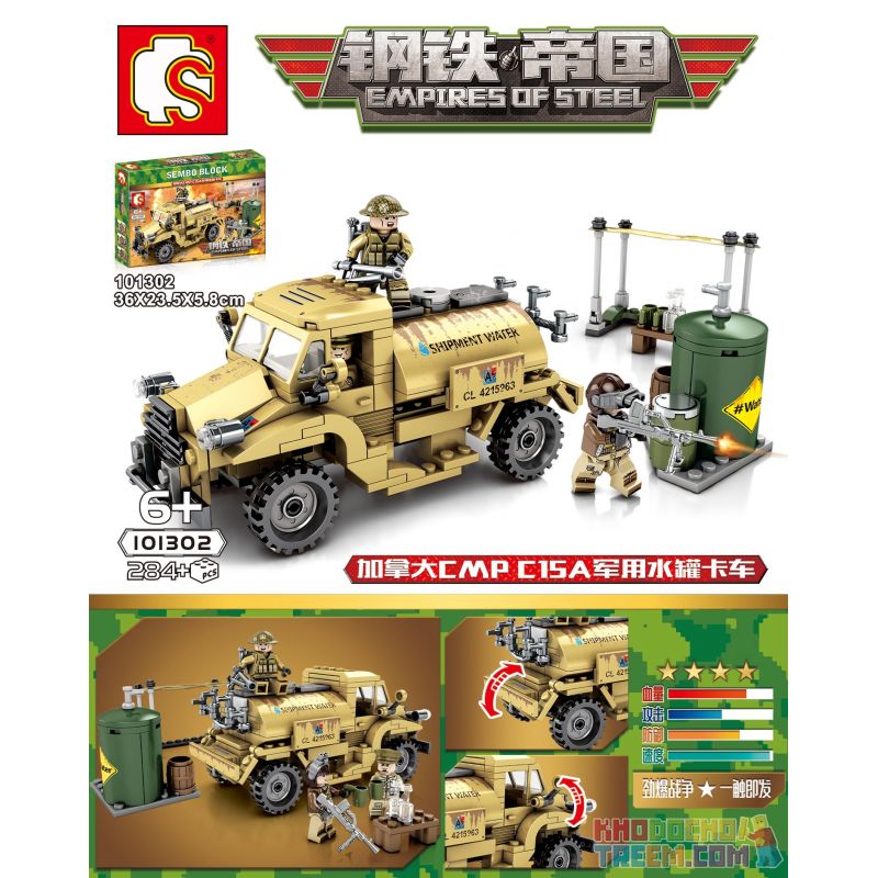 SEMBO 101302 Xếp hình kiểu Lego EMPIRES OF STEEL Steel Empire Canada CMP C15A Military Jug Truck Xe Bồn Chở Nước Quân Sự CMP C15A Của Canada 284 khối