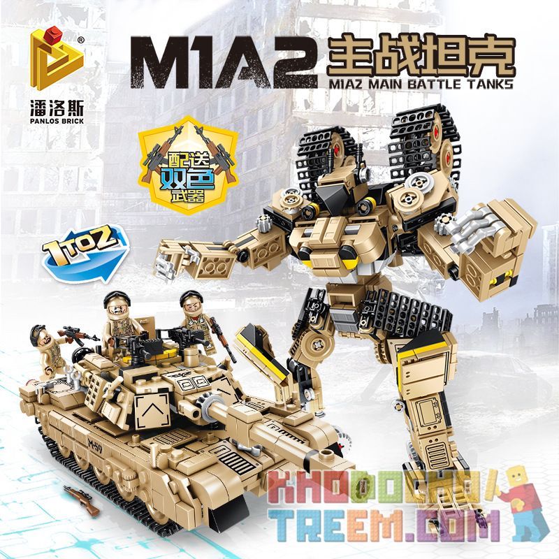 PanlosBrick 621020 Panlos Brick 621020 non  XE TĂNG CHIẾN ĐẤU CHỦ LỰC M1A2 bộ đồ chơi xếp lắp ráp ghép mô hình Transformers SUPER DEFORMATION M1A2 MAIN BATTLE TANK Robot Đại Chiến Người Máy Biến Hình 810 khối