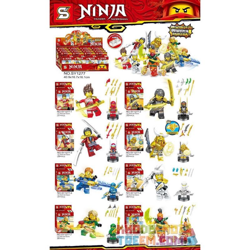SHENG YUAN SY SY1277 1277 non Lego 8 NHÂN VẬT NHỎ VŨ KHÍ PHIÊN BẢN VÀNG bộ đồ chơi xếp lắp ráp ghép mô hình The Lego Ninjago Movie NINJA THUNDER SWORDSMAN Ninja Lốc Xoáy 239 khối