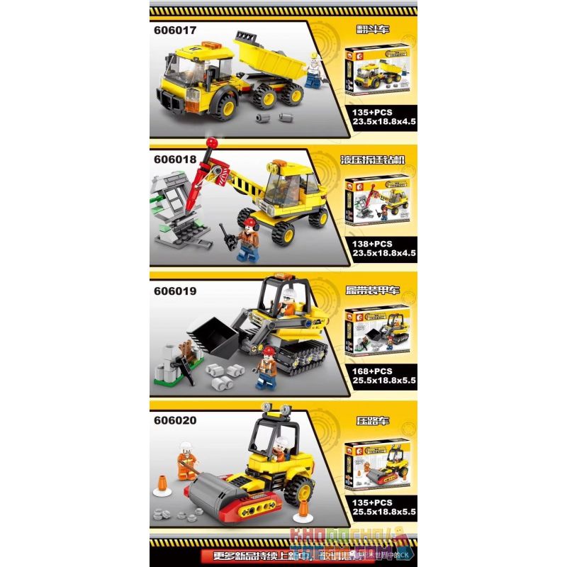 SHENG YUAN SY 606017 606018 606019 606020 Xếp hình kiểu Lego CITY Urban Engineering Team 4 Types Of Dump Trucks, Hydraulic Demolition Drilling Rigs, Crawler Armored Vehicles, Road Rollers Đội kỹ thuật SHENG YUAN SY 606017 606018 606019 606020 Xếp hình kiểu Lego CITY Urban Engineering Team 4 Types Of Dump Trucks, Hydraulic Demolition Drilling Rigs, Crawler Armored Vehicles, Road Rollers Đội kỹ thuật