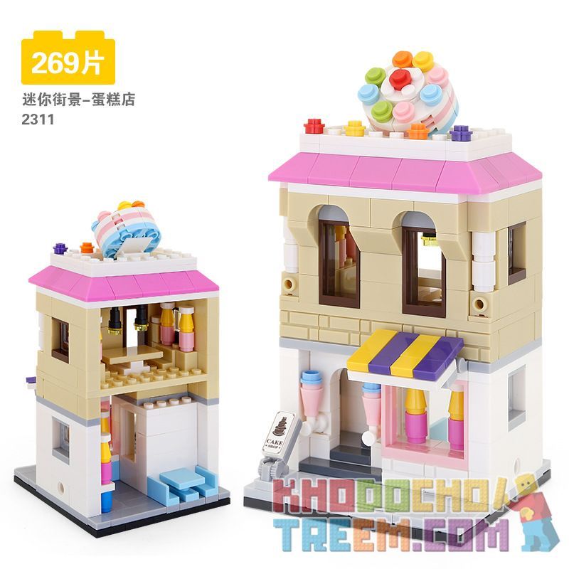 WANGE 2311 non Lego CỬA HÀNG BÁNH NHỎ-CHẾ ĐỘ XEM PHỐ bộ đồ chơi xếp lắp ráp ghép mô hình Mini Modular CAKE SHOP Đường Phố Thu Nhỏ 269 khối