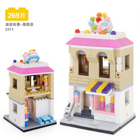 WANGE 2311 non  CỬA HÀNG BÁNH NHỎ-CHẾ ĐỘ XEM PHỐ bộ đồ chơi xếp lắp ráp ghép mô hình Mini Modular CAKE SHOP Đường Phố Thu Nhỏ 269 khối