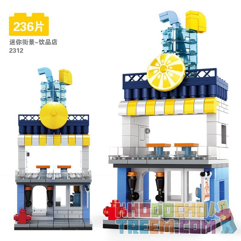 WANGE 2312 non Lego CỬA HÀNG ĐỒ UỐNG-NHÌN RA PHỐ NHỎ bộ đồ chơi xếp lắp ráp ghép mô hình Mini Modular JUICE SHOP Đường Phố Thu Nhỏ 236 khối