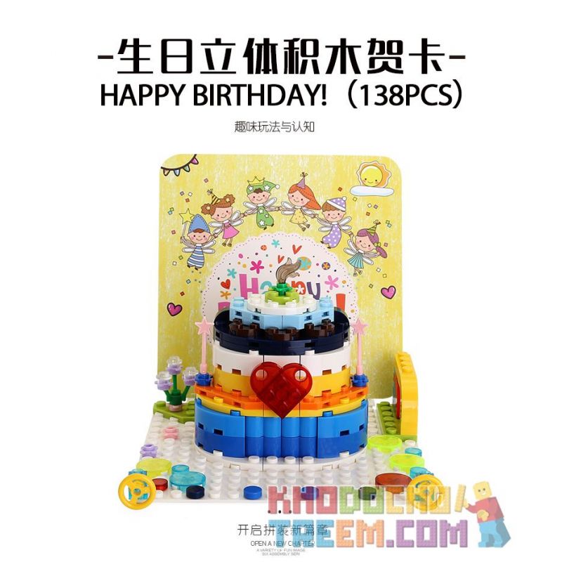 WANGE 2100 non  THIỆP SINH NHẬT bộ đồ chơi xếp lắp ráp ghép mô hình Seasonal HAPPY BIRTHDAY! Mùa Lễ Hội 138 khối