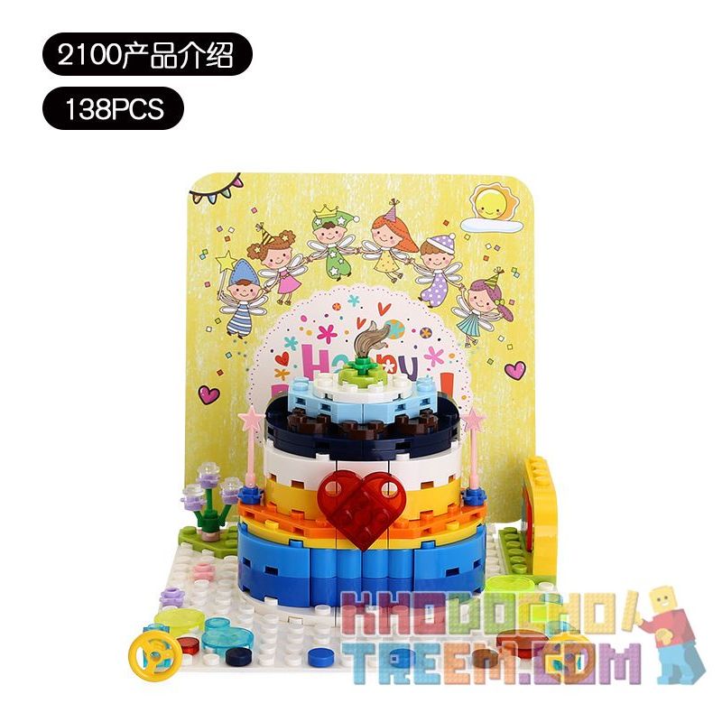 WANGE 2100 non  THIỆP SINH NHẬT bộ đồ chơi xếp lắp ráp ghép mô hình Seasonal HAPPY BIRTHDAY! Mùa Lễ Hội 138 khối