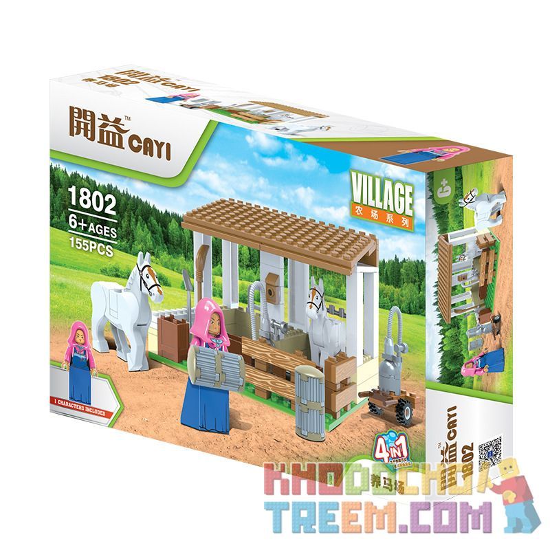 CAYI 1802 non  TRANG TRẠI NUÔI NGỰA bộ đồ chơi xếp lắp ráp ghép mô hình City VILLAGE Thành Phố 155 khối