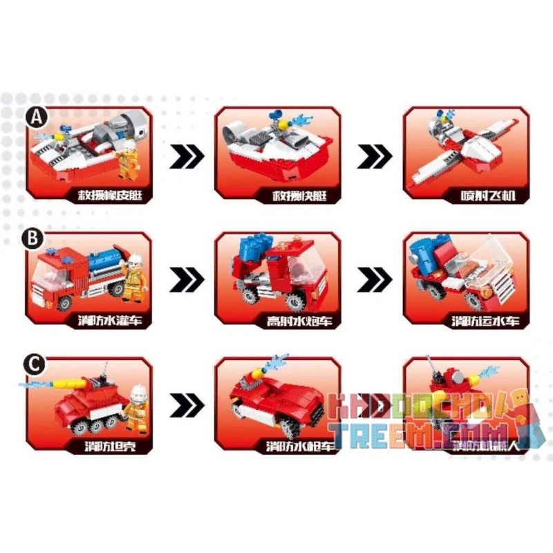 CAYI 2302 non  CHỮA CHÁY SERIES 9 CÁC LOẠI MÁY BAY HỖ TRỢ TRÊN KHÔNG PHƯƠNG TIỆN CỨU HỘ TỐC ĐỘ VÀ TÀU BIỂN bộ đồ chơi xếp lắp ráp ghép mô hình Combined Deformation COMBINED DEFORMATION FIRE Robot Kết Hợp 721 khối