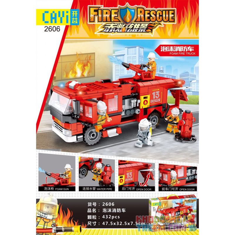 CAYI 2606 non Lego XE CỨU HỎA BẰNG BỌT bộ đồ chơi xếp lắp ráp ghép mô hình Fire Rescure FIRERESCUE FOAM TRUCK 437 khối