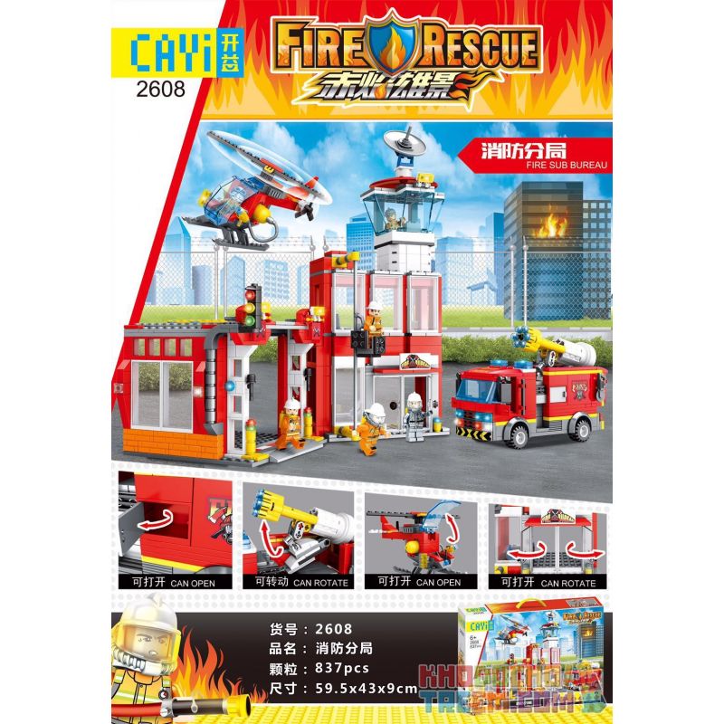 CAYI 2608 non Lego CHI NHÁNH LỬA bộ đồ chơi xếp lắp ráp ghép mô hình Fire Rescure FIRERESCUE FIRE SUB BUREAU Cứu Hỏa 835 khối