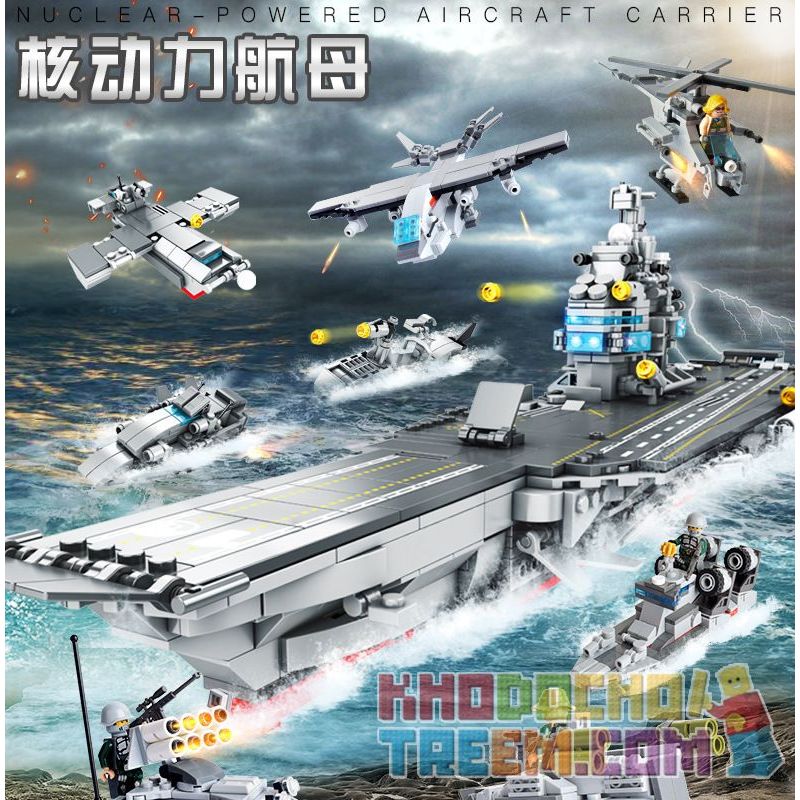 CAYI 2211 non  8 TỔ HỢP TÀU SÂN BAY CHẠY BẰNG NĂNG LƯỢNG HẠT NHÂN bộ đồ chơi xếp lắp ráp ghép mô hình Iron Blood Military Spirit 953 khối