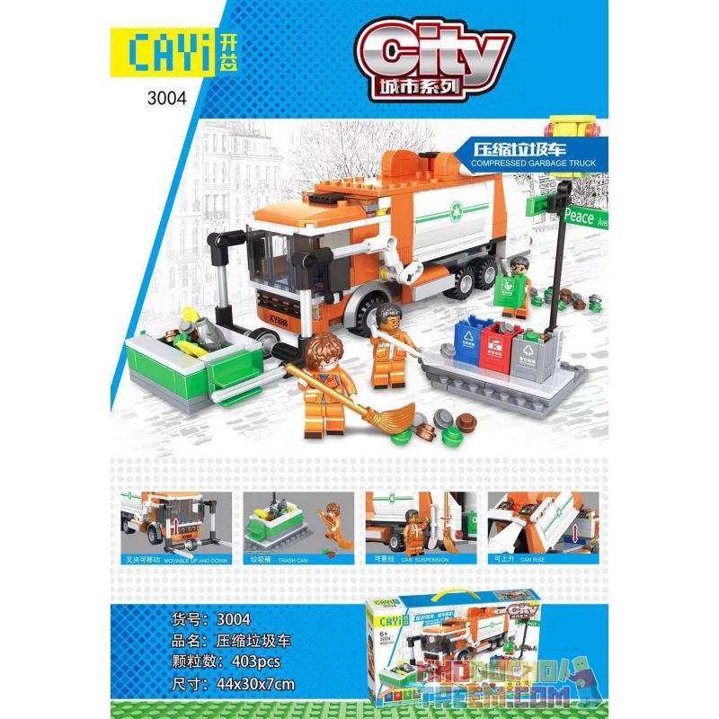 CAYI 3004 non Lego XE ÉP RÁC bộ đồ chơi xếp lắp ráp ghép mô hình City COMPRESSED GARBAGE TRUCK Thành Phố 383 khối