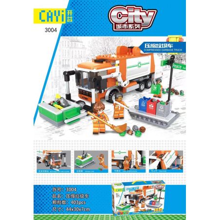 CAYI 3004 non  XE ÉP RÁC bộ đồ chơi xếp lắp ráp ghép mô hình City COMPRESSED GARBAGE TRUCK Thành Phố 383 khối