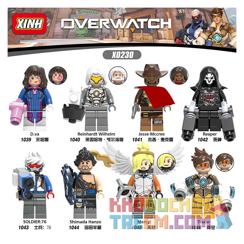 XINH 1043 1044 1045 1046 X0230 0230 1039 1040 1041 1042 non Lego 8 NHÂN VẬT NHỎ SONG HANA D.VA REINHARDT WILHELM JESSE MCCRAY REAPER SOLDIER 76 SHIMADA HANZO ANGEL TRACER bộ đồ chơi xếp lắp ráp ghép mô hình Collectable Minifigures Búp Bê Sưu Tầm