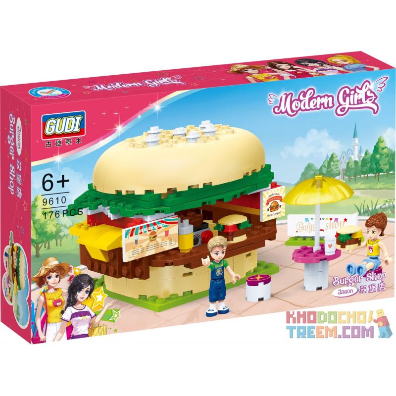 GUDI 9610 non  CỬA HÀNG BÁNH MÌ KẸP THỊT bộ đồ chơi xếp lắp ráp ghép mô hình Modern Girls MODERN GIRLS BURGER SHOP Những Cô Gái Hiện Đại 176 khối