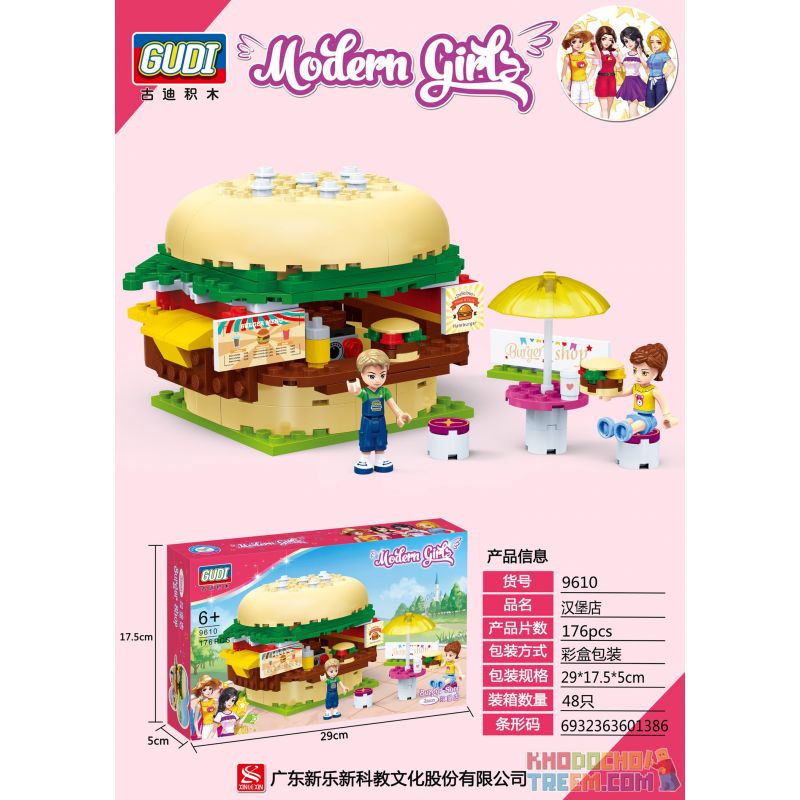 GUDI 9610 non  CỬA HÀNG BÁNH MÌ KẸP THỊT bộ đồ chơi xếp lắp ráp ghép mô hình Modern Girls MODERN GIRLS BURGER SHOP Những Cô Gái Hiện Đại 176 khối