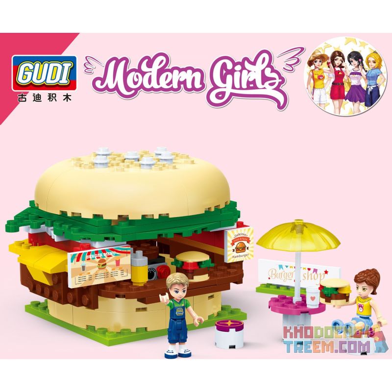 GUDI 9610 non  CỬA HÀNG BÁNH MÌ KẸP THỊT bộ đồ chơi xếp lắp ráp ghép mô hình Modern Girls MODERN GIRLS BURGER SHOP Những Cô Gái Hiện Đại 176 khối