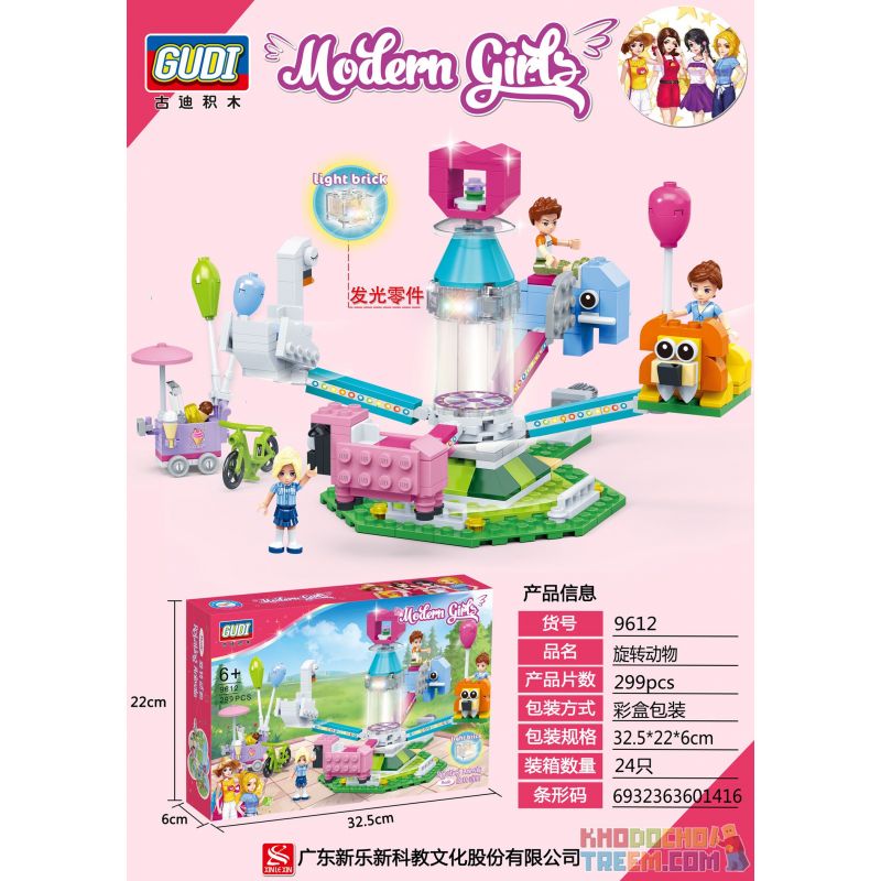 GUDI 9612 non  ĐỘNG VẬT QUAY bộ đồ chơi xếp lắp ráp ghép mô hình Modern Girls MODERN GIRLS ROTATING ANIMALS Những Cô Gái Hiện Đại 299 khối