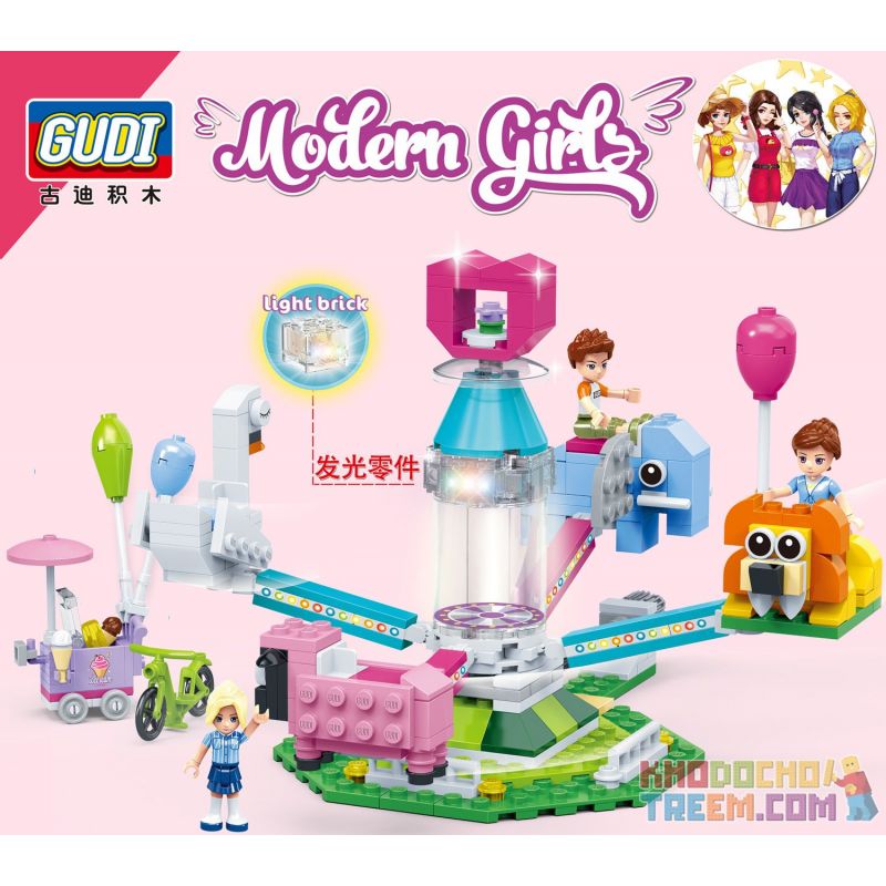 GUDI 9612 non  ĐỘNG VẬT QUAY bộ đồ chơi xếp lắp ráp ghép mô hình Modern Girls MODERN GIRLS ROTATING ANIMALS Những Cô Gái Hiện Đại 299 khối