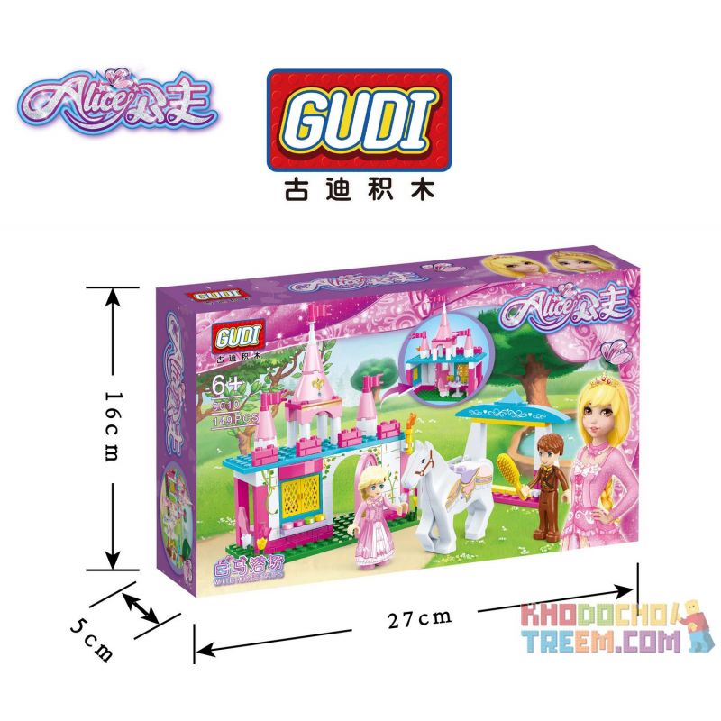GUDI 9010 non  PHÒNG TẮM HAKUBA bộ đồ chơi xếp lắp ráp ghép mô hình Alice Princess ALICE WHITE HORSE BATHS Công Chúa Alice 149 khối