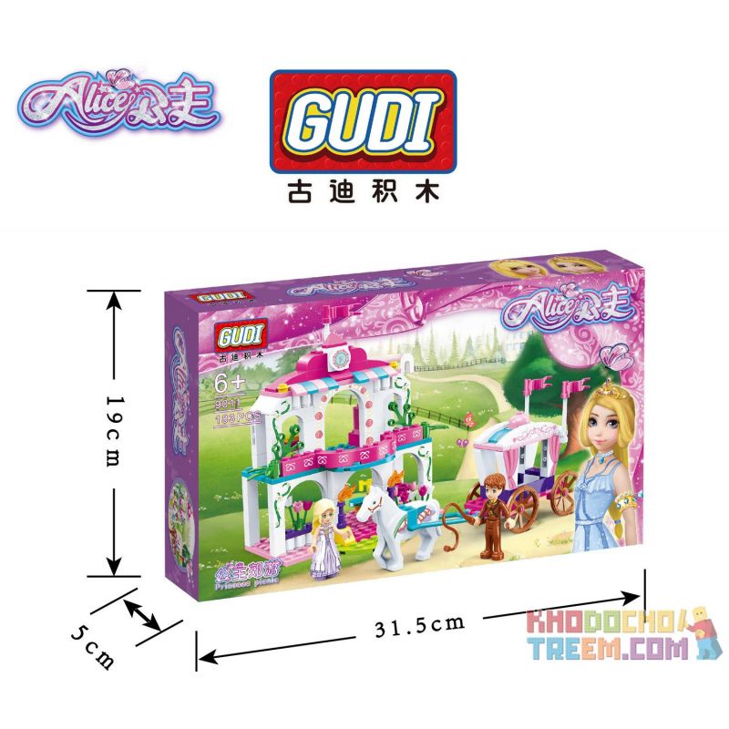 GUDI 9011 non  CÔNG CHÚA ĐI CHƠI bộ đồ chơi xếp lắp ráp ghép mô hình Alice Princess ALICE PRINCESS PICNIC Công Chúa Alice 183 khối