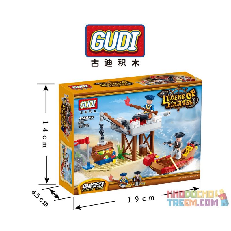 GUDI 9108 non  PHÒNG THỦ BỜ BIỂN bộ đồ chơi xếp lắp ráp ghép mô hình Pirates Of The Caribbean LEGEND OF PIRATES COAST LINE Cướp Biển Vùng Caribe 129 khối