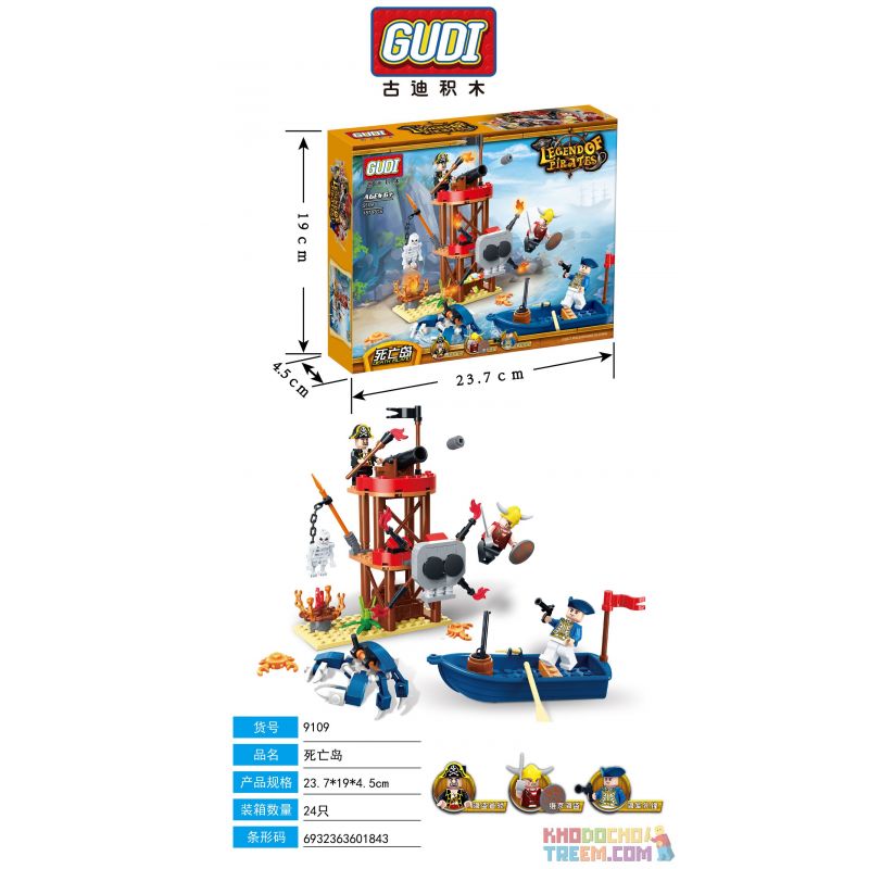 GUDI 9109 non  HÒN ĐẢO CHẾT bộ đồ chơi xếp lắp ráp ghép mô hình Pirates Of The Caribbean LEGEND OF PIRATES DEATH ISLAND Cướp Biển Vùng Caribe 187 khối