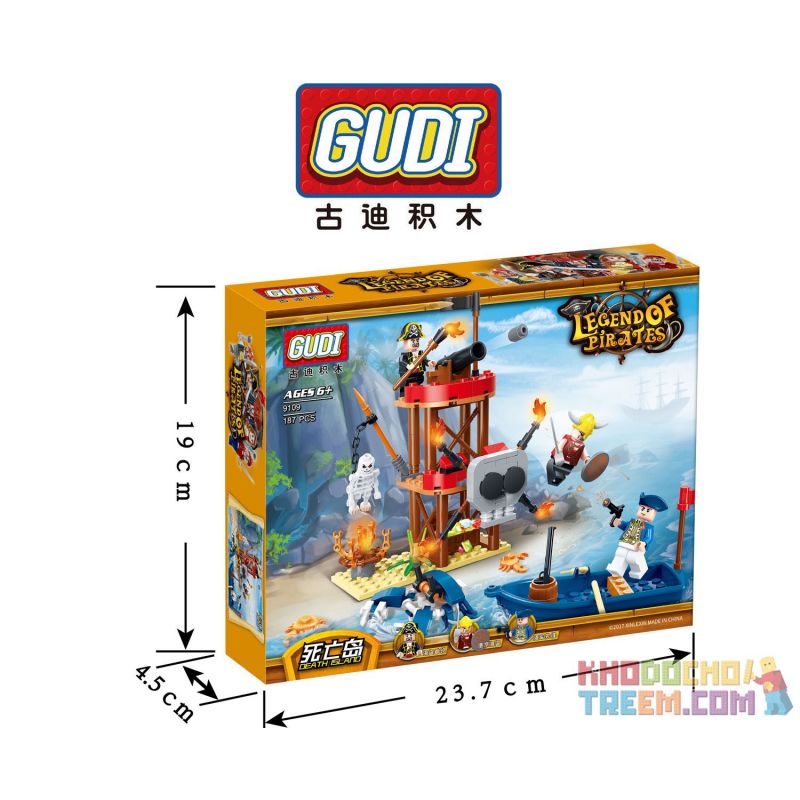 GUDI 9109 non  HÒN ĐẢO CHẾT bộ đồ chơi xếp lắp ráp ghép mô hình Pirates Of The Caribbean LEGEND OF PIRATES DEATH ISLAND Cướp Biển Vùng Caribe 187 khối