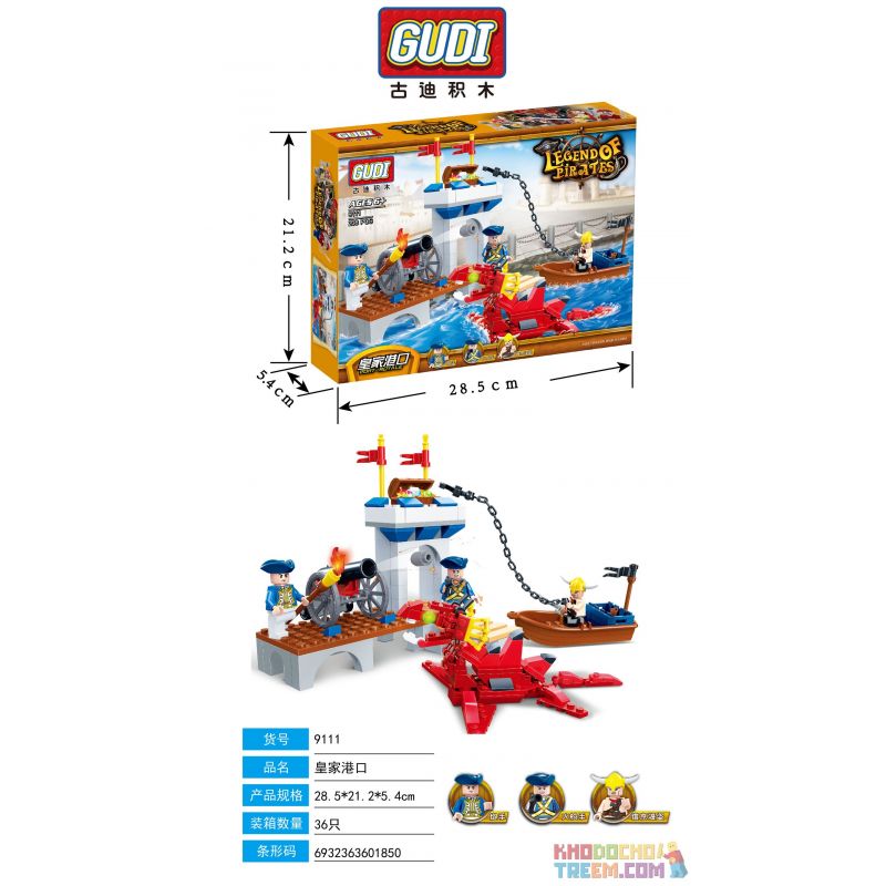 GUDI 9111 non  CỔNG HOÀNG GIA bộ đồ chơi xếp lắp ráp ghép mô hình Pirates Of The Caribbean LEGEND OF PIRATES PORT ROYALE Cướp Biển Vùng Caribe 208 khối