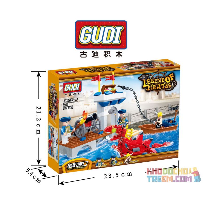 GUDI 9111 non  CỔNG HOÀNG GIA bộ đồ chơi xếp lắp ráp ghép mô hình Pirates Of The Caribbean LEGEND OF PIRATES PORT ROYALE Cướp Biển Vùng Caribe 208 khối