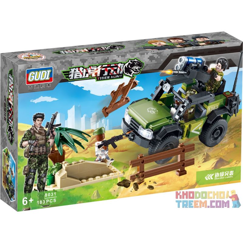 GUDI 8031 non  XUNG ĐỘT BIÊN GIỚI bộ đồ chơi xếp lắp ráp ghép mô hình Tiger Hunt TIGER HUNT BORDER RAIDS Chiến Dịch Săn Cọp 183 khối