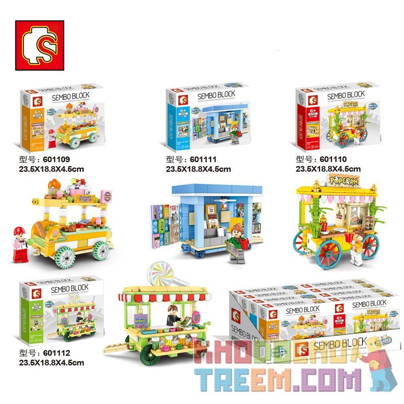 SEMBO 601109 601110 601111 601112 non Lego SENBAO STREET VIEW SERIES MINI SALE CART 4 KIỂU bộ đồ chơi xếp lắp ráp ghép mô hình City SEMBO BLOCK Thành Phố