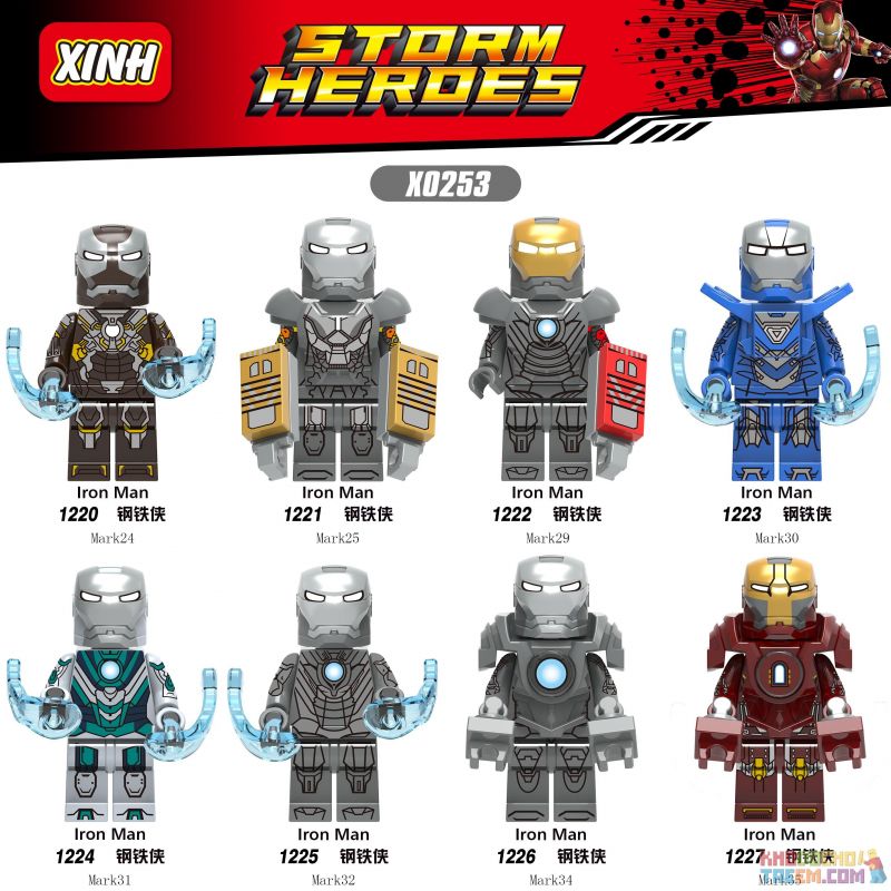 XINH 1224 1225 1226 1227 X0253 0253 1220 1221 1222 1223 non Lego IRON MAN MINIFIGURE 8 MARK 35 SUPERHERO MARK25 AVENGERS 4 ARMOR bộ đồ chơi xếp lắp ráp ghép mô hình Super Heroes STORM HEROES Siêu Nhân Anh Hùng