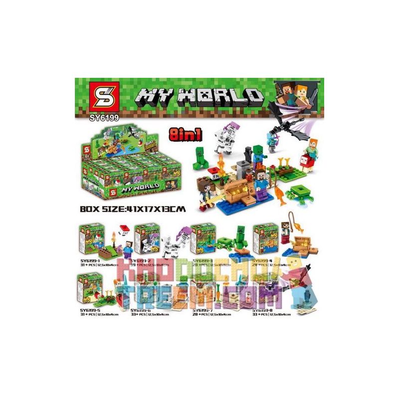 SHENG YUAN SY SY6199 6199 non Lego 8 CẢNH NHỎ NHỎ bộ đồ chơi xếp lắp ráp ghép mô hình Minecraft MY WORLD Game Xây Dựng 247 khối