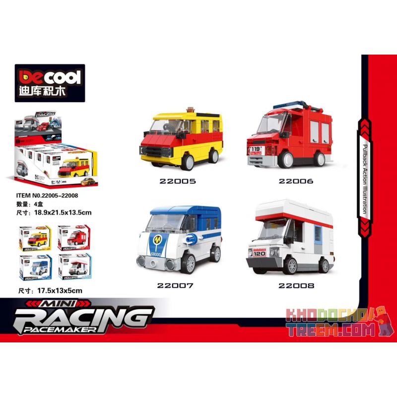 Decool 22005 Jisi 22005 non Lego XE KÉO LÙI VAN CỔ ĐIỂN HỒNG KÔNG bộ đồ chơi xếp lắp ráp ghép mô hình Speed Champions Racing Cars MINI RACING PACEMAKER Đua Xe Công Thức 107 khối