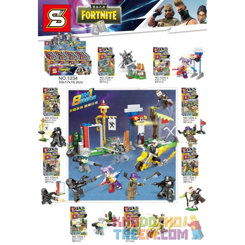 SHENG YUAN SY 1234 non Lego 8 NHÂN VẬT NHỎ bộ đồ chơi xếp lắp ráp ghép mô hình Fornite FORTNITE Bắn Súng 306 khối