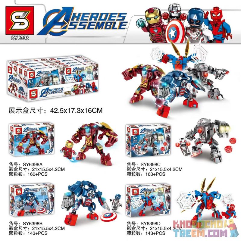 SHENG YUAN SY SY6398A 6398A SY6398B 6398B SY6398C 6398C SY6398D 6398D non Lego AVENGERS MECH 4 LOẠI bộ đồ chơi xếp lắp ráp ghép mô hình Super Heroes HEROES ASSEMBLE Siêu Nhân Anh Hùng 599 khối