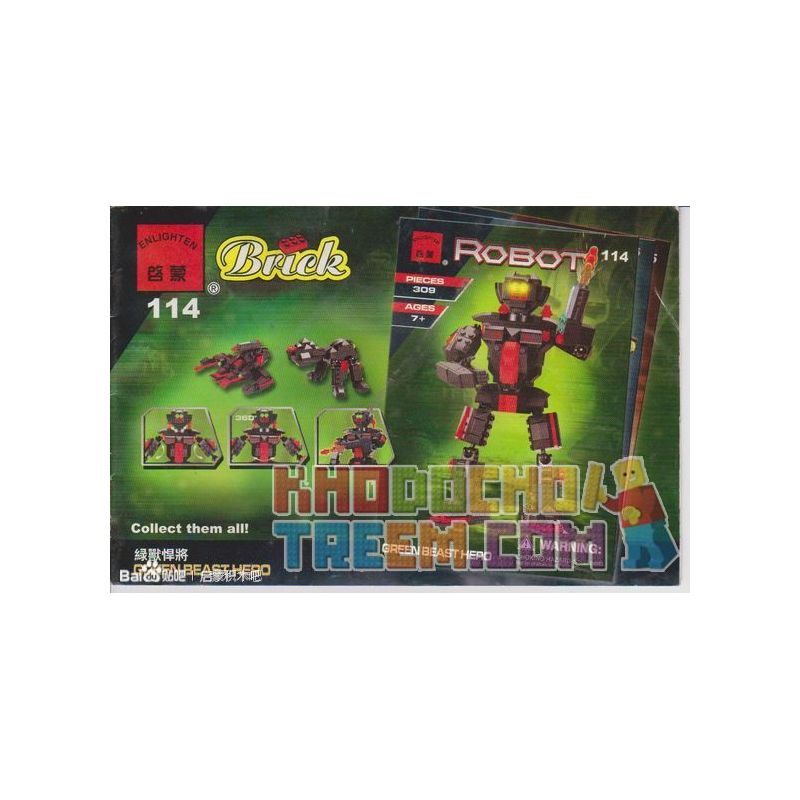 Enlighten 114 Qman 114 non Lego QUÁI VẬT TITAN TITAN bộ đồ chơi xếp lắp ráp ghép mô hình GREEN BEAST HERO 309 khối