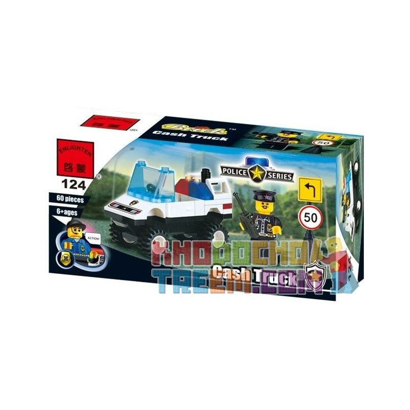 Enlighten 124 Qman 124 non  XE CHỈ HUY KHOANH VÙNG bộ đồ chơi xếp lắp ráp ghép mô hình City CASH TRUCK Thành Phố 60 khối