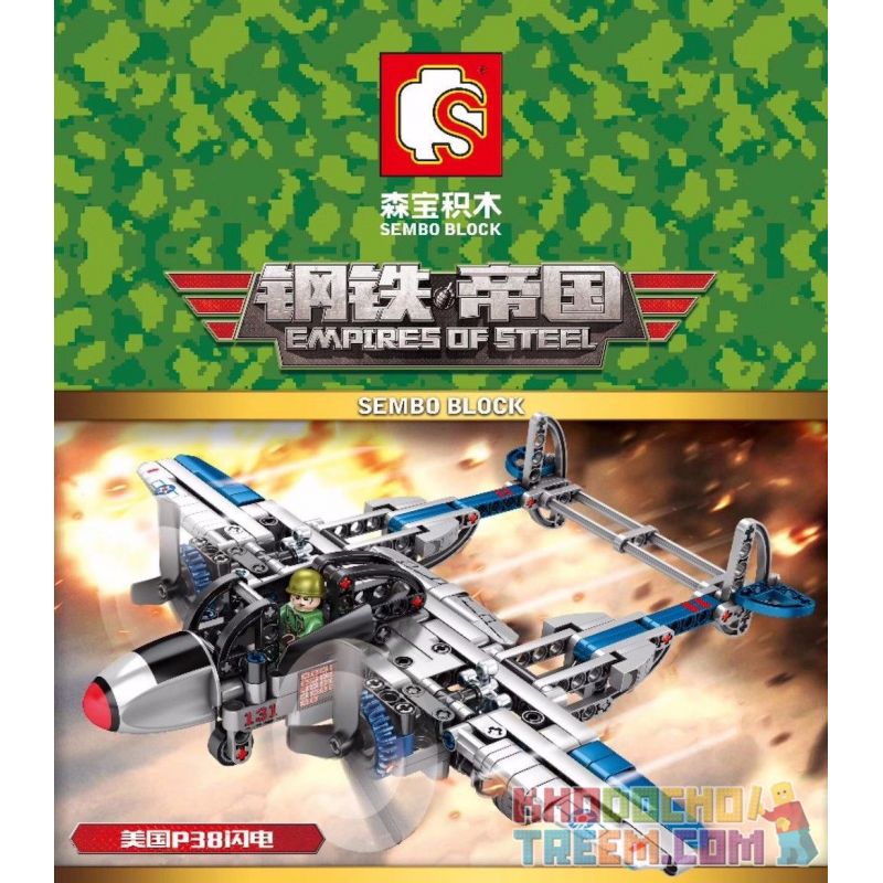 SEMBO 704300 non  TIA CHỚP P38 CỦA MỸ bộ đồ chơi xếp lắp ráp ghép mô hình Empires Of Steel Đế Chế Thép 330 khối
