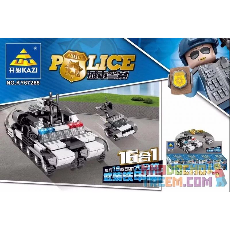 Kazi KY67265 67265 non  XE BỌC THÉP CHỞ QUÂN 16 TỔ HỢP bộ đồ chơi xếp lắp ráp ghép mô hình Police Cảnh Sát 452 khối