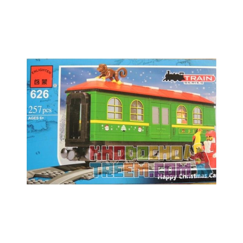 Enlighten 626 Qman 626 non Lego CỖ XE GIÁNG SINH bộ đồ chơi xếp lắp ráp ghép mô hình Trains TRAIN HAPPY CHRISTMAS CAR Tàu Hỏa 257 khối