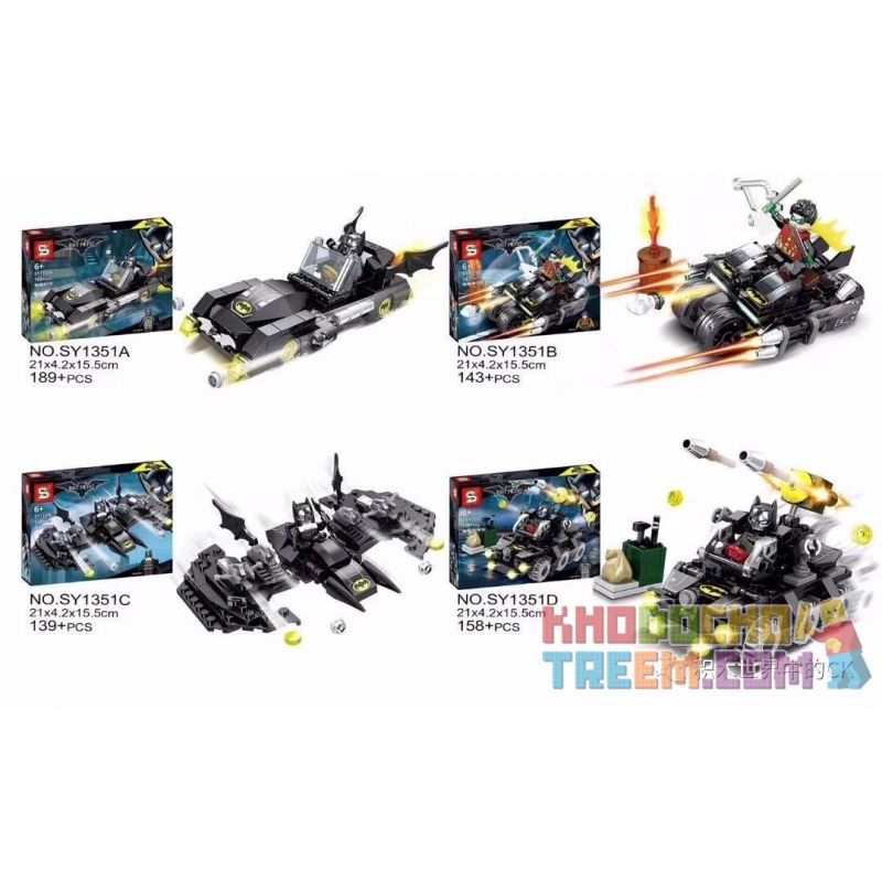 SHENG YUAN SY SY1351 1351 SY1351A 1351A SY1351B 1351B SY1351C 1351C SY1351D 1351D non Lego 4 XE BATMOBILES bộ đồ chơi xếp lắp ráp ghép mô hình Super Heroes BATHERO Siêu Nhân Anh Hùng 629 khối