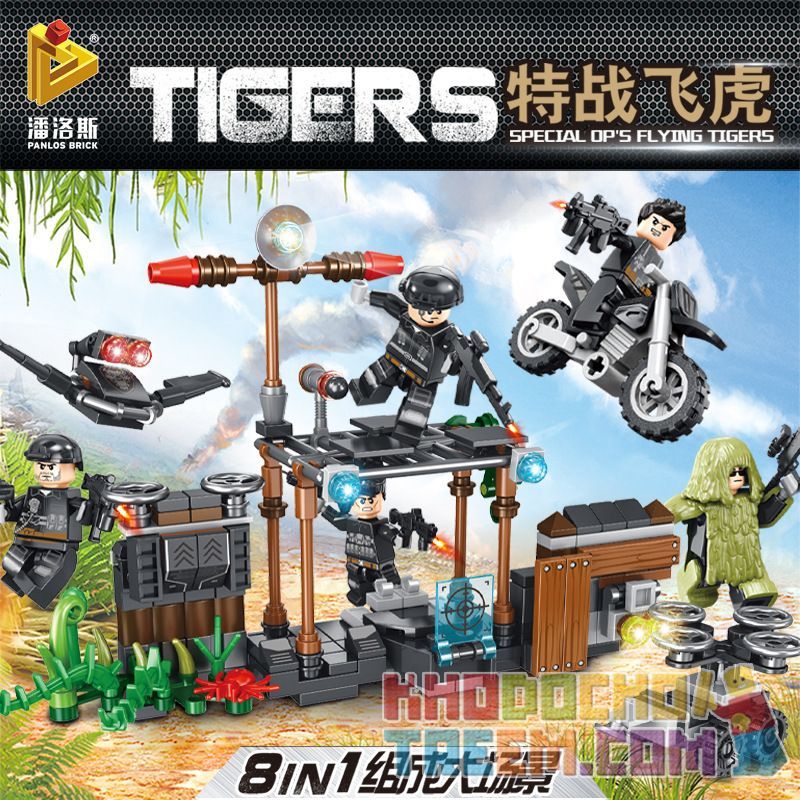 PanlosBrick 630001 Panlos Brick 630001 non  8 CẢNH NHỎ bộ đồ chơi xếp lắp ráp ghép mô hình Tigers TIGERS SPECIAL OP'S FLYING Đặc Nhiệm Cọp 340 khối