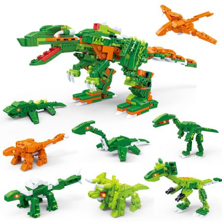 GUDI 8754 non  KHỦNG LONG TÁM TRONG MỘT bộ đồ chơi xếp lắp ráp ghép mô hình Power Rangers Super Sentai 5 Anh Em Siêu Nhân 386 khối
