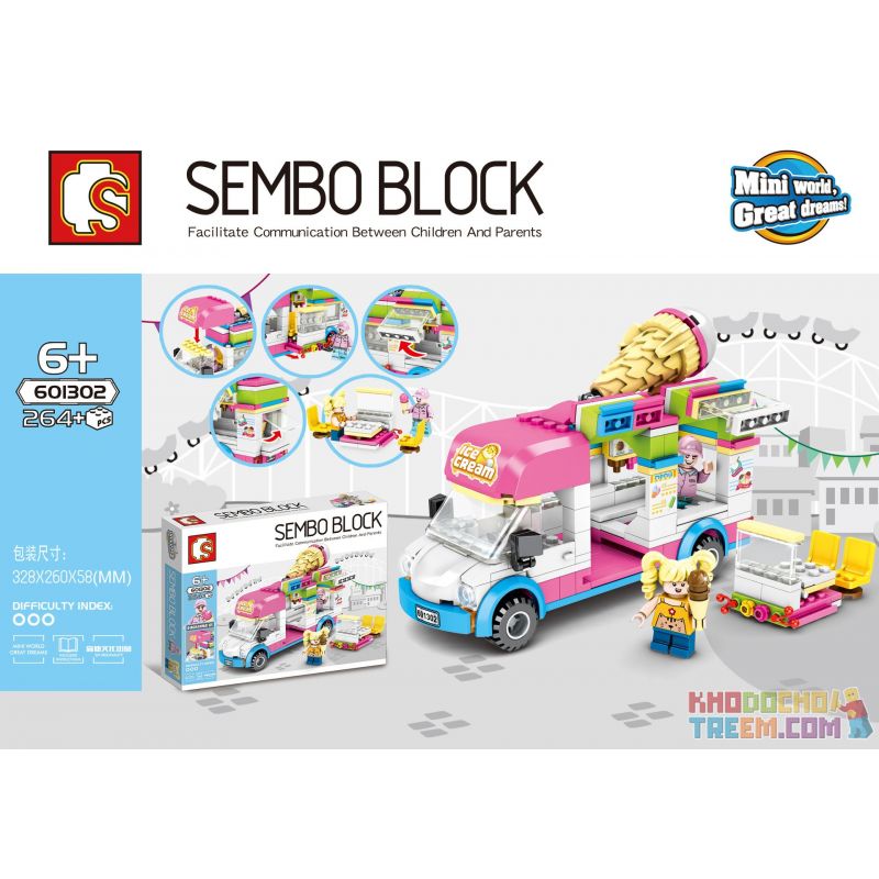 SEMBO 601302 non Lego XE ĐẨY KEM SENBAO STREET VIEW SERIES bộ đồ chơi xếp lắp ráp ghép mô hình City Thành Phố 264 khối