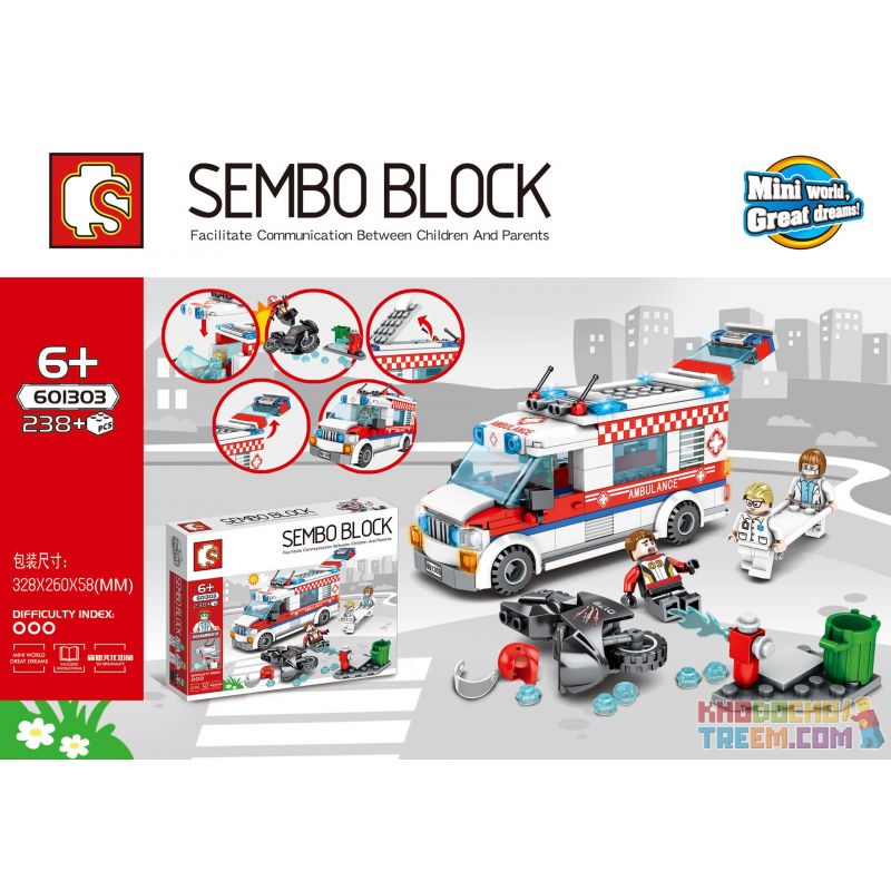 SEMBO 601303 non Lego SENBAO STREET VIEW SERIES XE CỨU THƯƠNG bộ đồ chơi xếp lắp ráp ghép mô hình City Thành Phố 238 khối