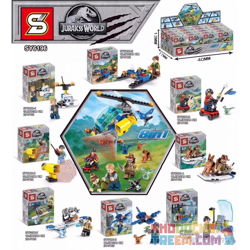 SHENG YUAN SY SY6196 6196 non Lego 8 CẢNH NHỎ bộ đồ chơi xếp lắp ráp ghép mô hình Jurassic World Thế Giới Khủng Long 220 khối