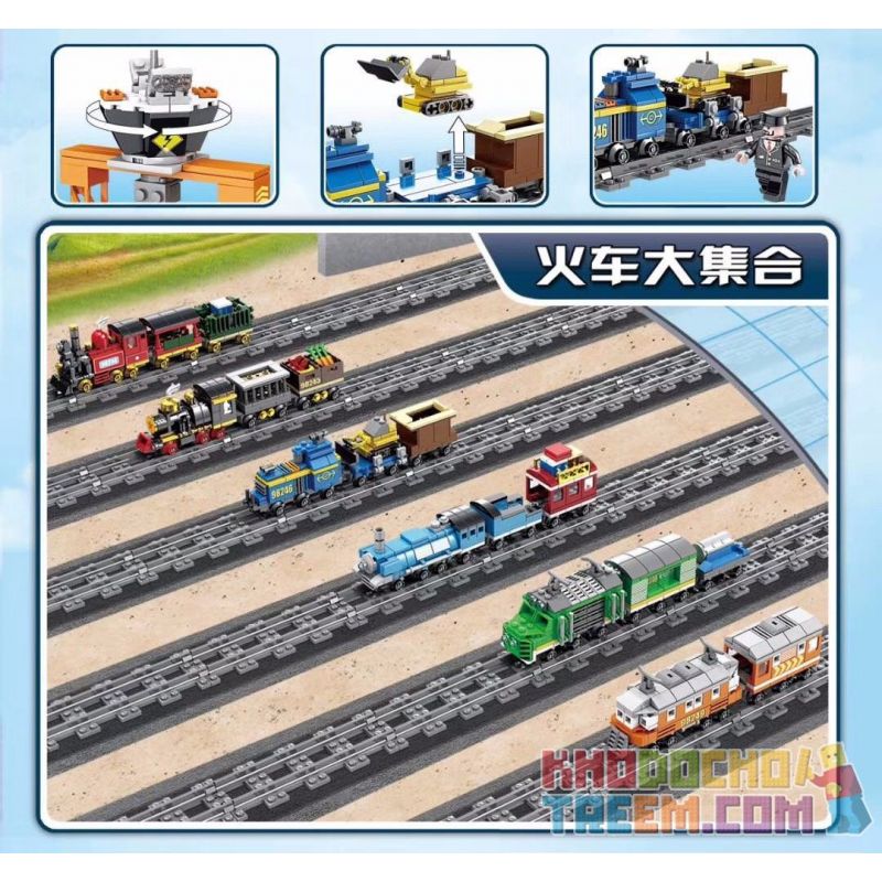 Kazi KY98246 98246 non Lego TÀU CHỞ HÀNG MÀU XANH (NHỎ) bộ đồ chơi xếp lắp ráp ghép mô hình Trains CITY TRAIN Tàu Hỏa 215 khối